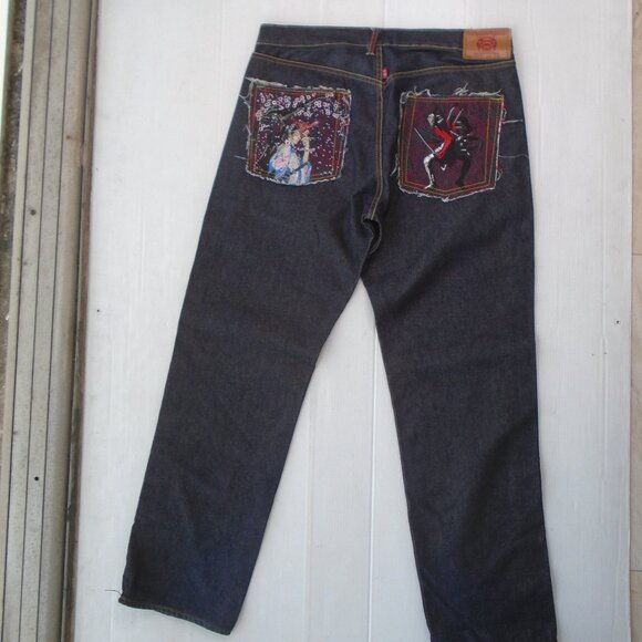 Red Monkey Company RMC Men's Jeans Pants Embriodered Selvaged Size 36 Blue - Picture 1 of 11